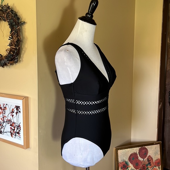 SWIMSUITS FOR ALL Size 10 Vneck Swimsuit Embroidered "Peek-A-Boo" Trim $98 NEW - Picture 2 of 16